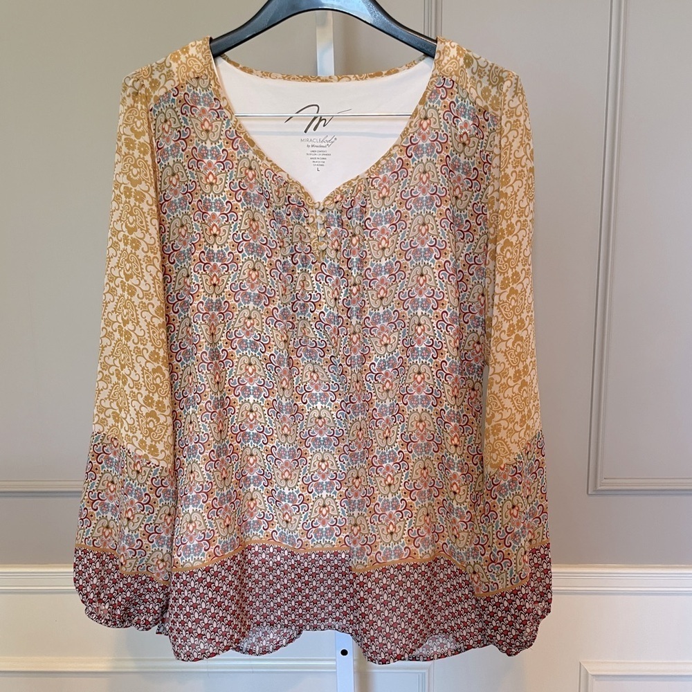 MiracleBody by Miraclesuit Shapewear top blouse Large shirt tunic boho peasant